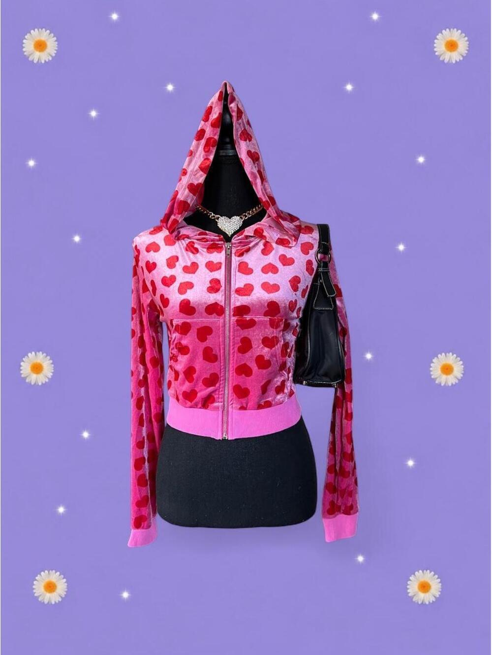 Vintage Y2K Jennifer's Body Pink Heart Velour Zip-Up Hoodie size small 💗